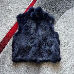 Adrienne Landau Navy Rabbit Fur Vest